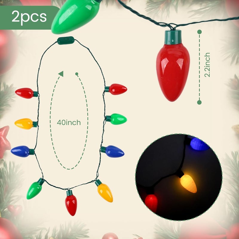 POPLAY Christmas Light up Necklace, 2PCS Wearable Colorful Christmas Lights with 3 Flash Modes, Ugly Sweater Lights for Xmas Party Favor - Image 2